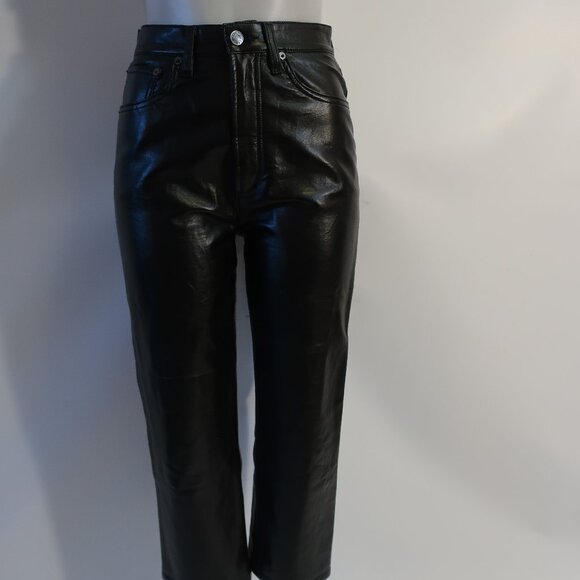 Womens Agolde Black Flat Front High-Rise PU Recycled Leather Pants 26 - Picture 8 of 13